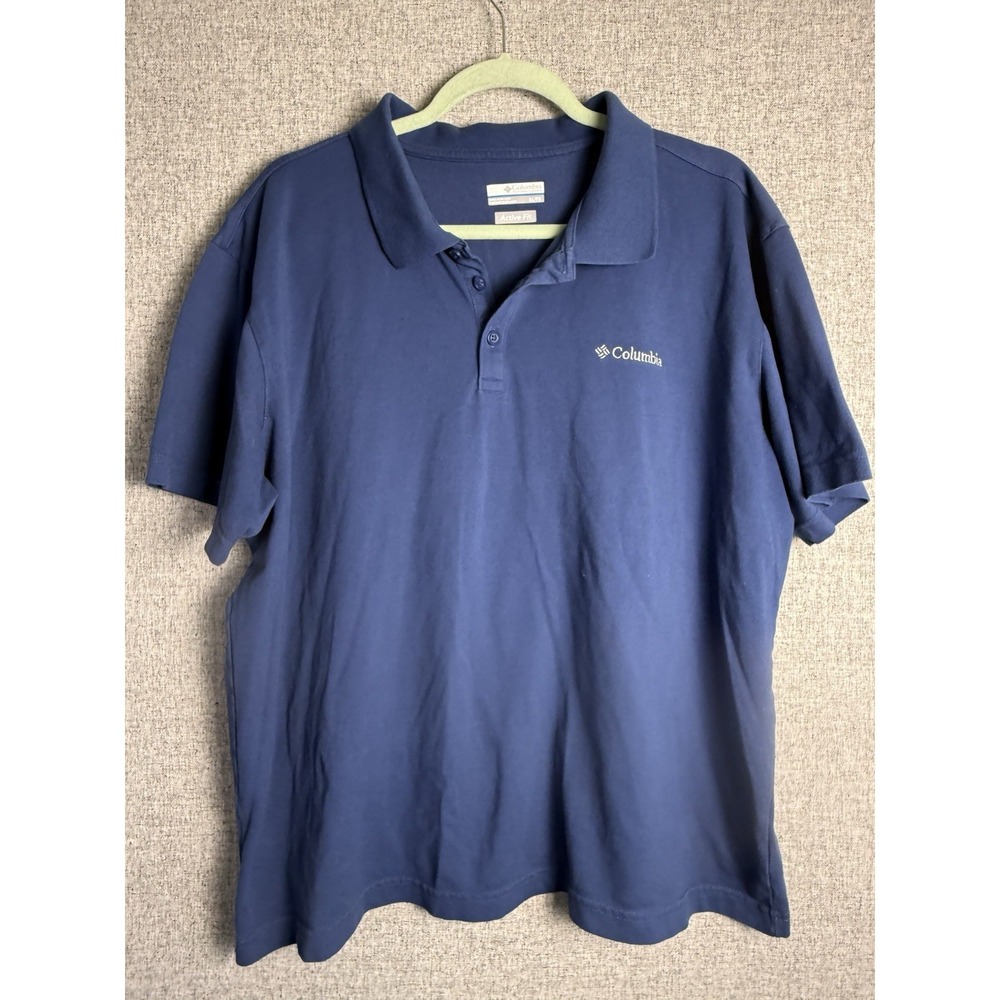 Columbia Polo Shirt Blue Active Fit Short Sleeve Cotton Performance Sz XL